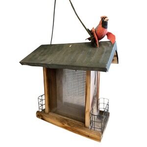 Rustic Cedar Wood Bird Feeder with Cardinal Wind Vane and Suet Cages